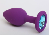Фиолетовая силиконовая пробка с голубым стразом - 7,1 см. - 0