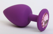 Фиолетовая силиконовая пробка с розовым стразом - 7,1 см. - 0