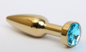 Золотистая анальная пробка с голубым кристаллом - 11,2 см. - 0