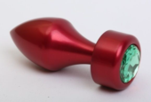 Красная анальная пробка с широким основанием и зелёным кристаллом - 7,8 см. - 0