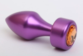 Фиолетовая анальная пробка с широким основанием и жёлтым кристаллом - 7,8 см. - 0