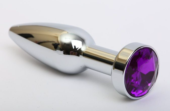 Удлинённая серебристая пробка с фиолетовым кристаллом - 11,2 см. - 0