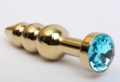 Золотистая анальная ёлочка с голубым кристаллом - 11,2 см. - 0
