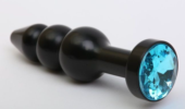 Чёрная анальная ёлочка с голубым кристаллом - 11,2 см. - 0