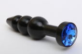Чёрная анальная ёлочка с синим кристаллом - 11,2 см. - 0