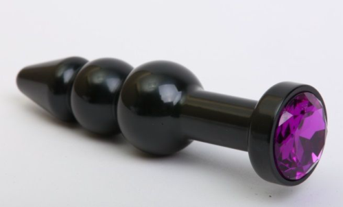 Чёрная анальная ёлочка с фиолетовым кристаллом - 11,2 см. - 0