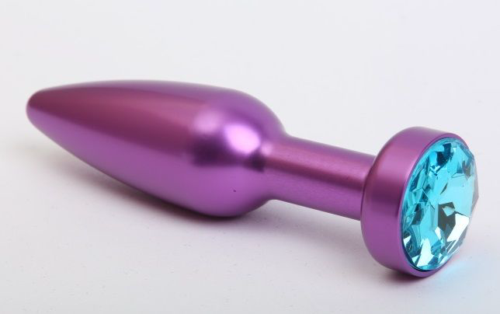 Фиолетовая анальная пробка с голубым стразом - 11,2 см. - 0