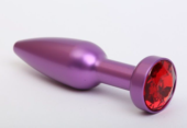Фиолетовая анальная пробка с красным стразом - 11,2 см. - 0