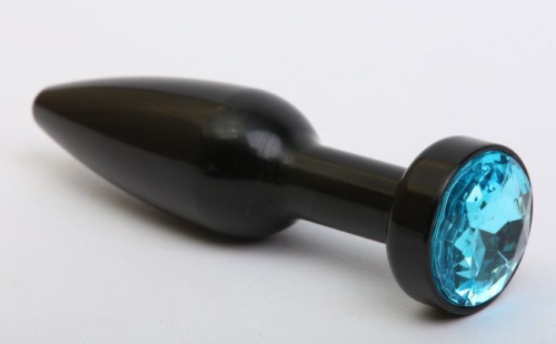 Чёрная удлинённая пробка с голубым кристаллом - 11,2 см. - 0