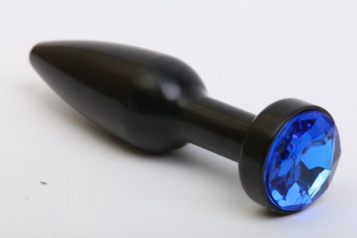 Чёрная удлинённая пробка с синим кристаллом - 11,2 см. - 0