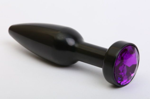 Чёрная удлинённая пробка с фиолетовым кристаллом - 11,2 см. - 0