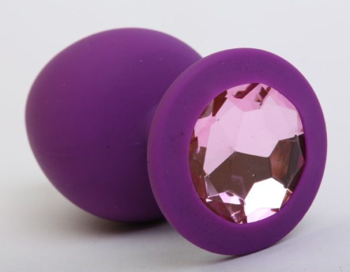 Фиолетовая силиконовая пробка с розовым стразом - 8,2 см. - 0