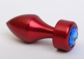 Красная анальная пробка с широким основанием и синим кристаллом - 7,8 см. - 0