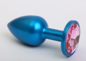 Синяя анальная пробка с розовым кристаллом - 8,2 см. - 0