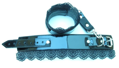 Изысканные чёрные наручники с кружевом - 2