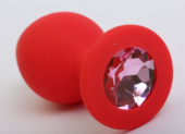 Красная силиконовая пробка с розовым стразом - 8,2 см. - 0