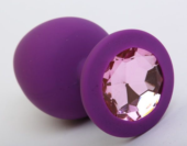 Фиолетовая силиконовая пробка с розовым стразом - 9,5 см. - 0