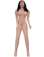 Надувная секс-кукла «Брюнетка» с длинными волосами и 3 отверстиями - 0