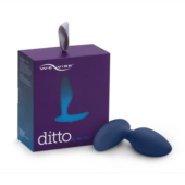Синяя анальная пробка для ношения Ditto с вибрацией и пультом ДУ - 8,8 см. - 0
