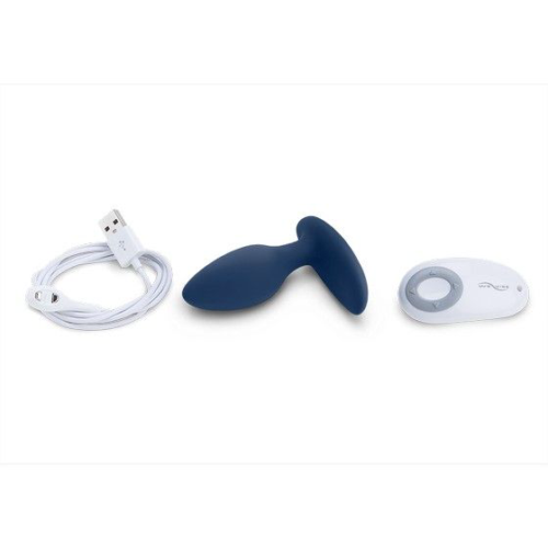 Синяя анальная пробка для ношения Ditto с вибрацией и пультом ДУ - 8,8 см. - 6