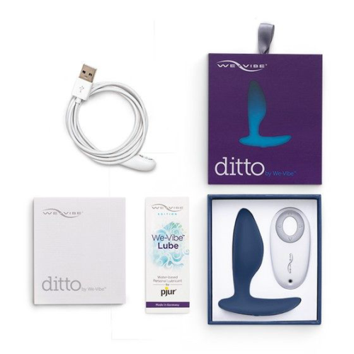 Синяя анальная пробка для ношения Ditto с вибрацией и пультом ДУ - 8,8 см. - 10