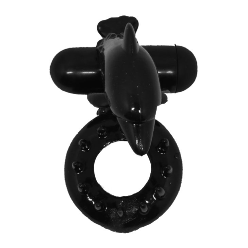 Чёрное эрекционное виброкольцо Sweet Ring с дельфинчиком - 2