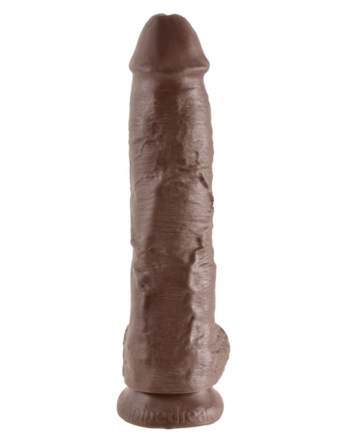 Большой коричневый фаллоимитатор с мошонкой 10 Cock with Balls на присоске - 25,4 см. - 0