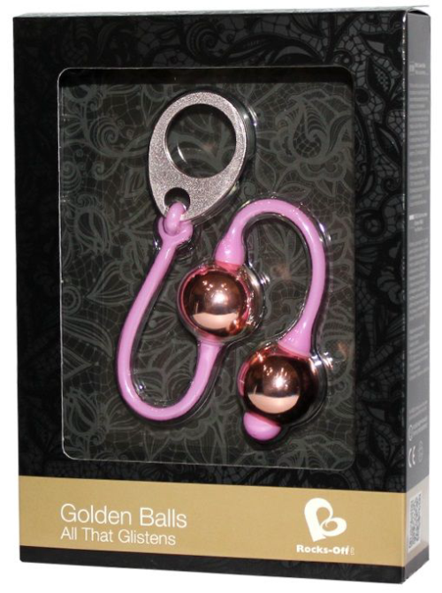 Золотистые шарики Golden Balls на розовом силиконовом шнурке - 2