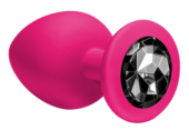 Большая розовая анальная пробка Emotions Cutie Large с чёрным кристаллом - 10 см. - 1