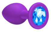 Большая фиолетовая анальная пробка Emotions Cutie Large с голубым кристаллом - 10 см. - 1