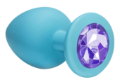 Большая голубая анальная пробка Emotions Cutie Large с фиолетовым кристаллом - 10 см. - 1