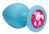 Большая голубая анальная пробка Emotions Cutie Large с розовым кристаллом - 10 см. - 1