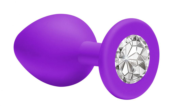 Средняя фиолетовая анальная пробка Emotions Cutie Medium с прозрачным кристаллом - 8,5 см. - 1