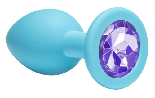 Средняя голубая анальная пробка Emotions Cutie Medium с фиолетовым кристаллом - 8,5 см. - 1