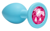 Средняя голубая анальная пробка Emotions Cutie Medium с розовым кристаллом - 8,5 см. - 1
