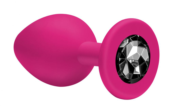 Малая розовая анальная пробка Emotions Cutie Small с чёрным кристаллом - 7,5 см. - 1