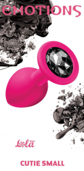 Малая розовая анальная пробка Emotions Cutie Small с чёрным кристаллом - 7,5 см. - 2