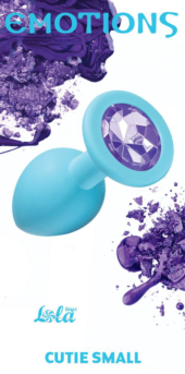 Малая голубая анальная пробка Emotions Cutie Small с фиолетовым кристаллом - 7,5 см. - 2