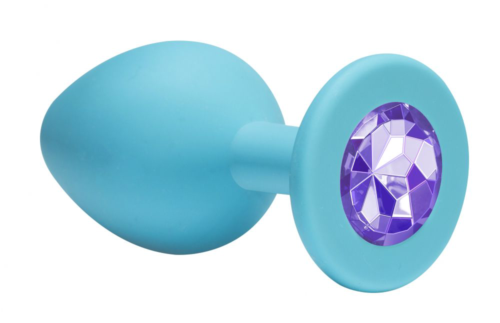 Малая голубая анальная пробка Emotions Cutie Small с фиолетовым кристаллом - 7,5 см. - 1