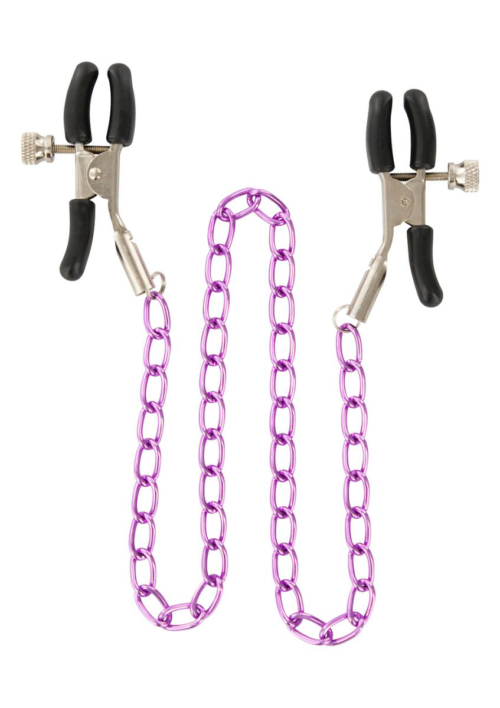 Зажимы для сосков Nipple Chain Metal на фиолетовой цепочке - 0