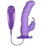 Фиолетовый вибратор с клиторальным отростком и присоской PURRFECT SILICONE SUCTION CUP DUO VIBE - 18 см. - 0