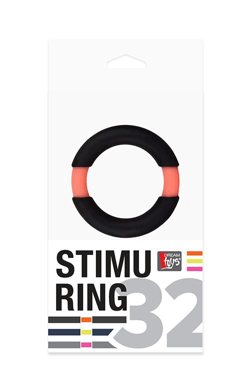 Чёрное эрекционное кольцо NEON STIMU RING 32MM BLACK/ORANGE - 1