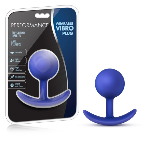 Синяя анальная пробка для ношения Performance Wearable Vibro Plug - 8,4 см. - 2
