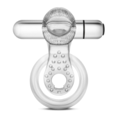 Прозрачное эрекционное кольцо с подхватом, вибропулей и язычком 10 Function Vibrating Tongue Ring - 0