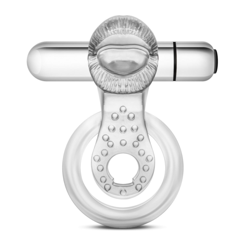 Прозрачное эрекционное кольцо с подхватом, вибропулей и язычком 10 Function Vibrating Tongue Ring - 0