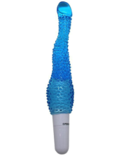 Синий гелевый анальный вибратор с пупырышками - 22 см. - 0