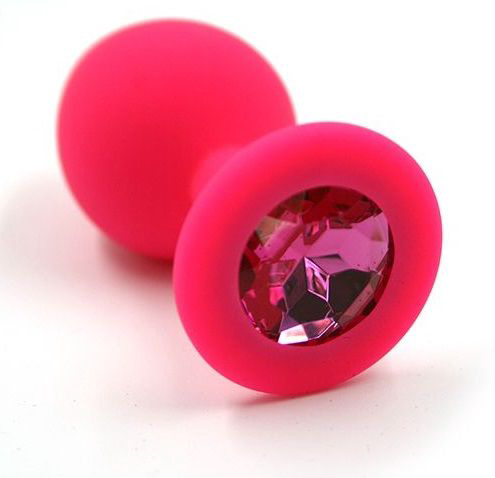 Розовая силиконовая анальная пробка с тёмно-розовым кристаллом - 7 см. - 0