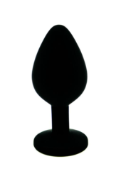 Чёрная силиконовая анальная пробка с светло-розовым кристаллом - 7 см. - 2