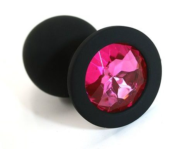Чёрная силиконовая анальная пробка с ярко-розовым кристаллом - 7 см. - 0
