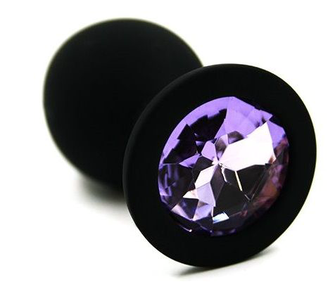 Чёрная силиконовая анальная пробка с светло-фиолетовым кристаллом - 7 см. - 0